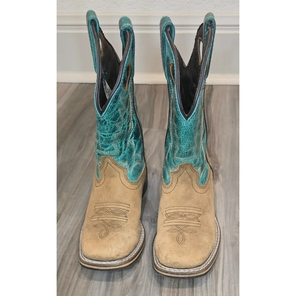 Smoky Children’s Jesse Brown Distress and Turquoise Leather Western Cowboy Boots